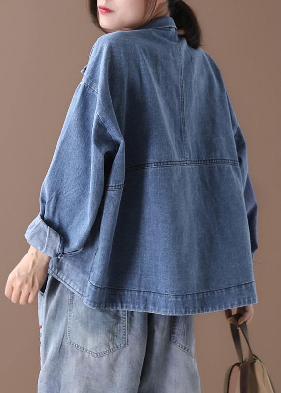Manteau en Denim à Col Montant pour Femmes 2