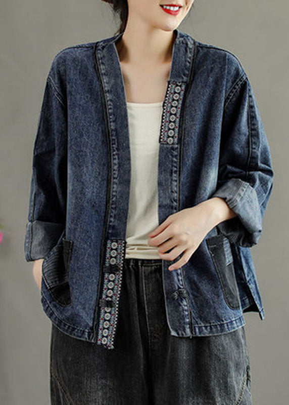 Manteau en denim d'automne Patchwork 0