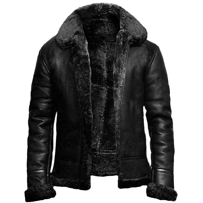 Manteau pour homme en cuir avec doublure en fourrure 0