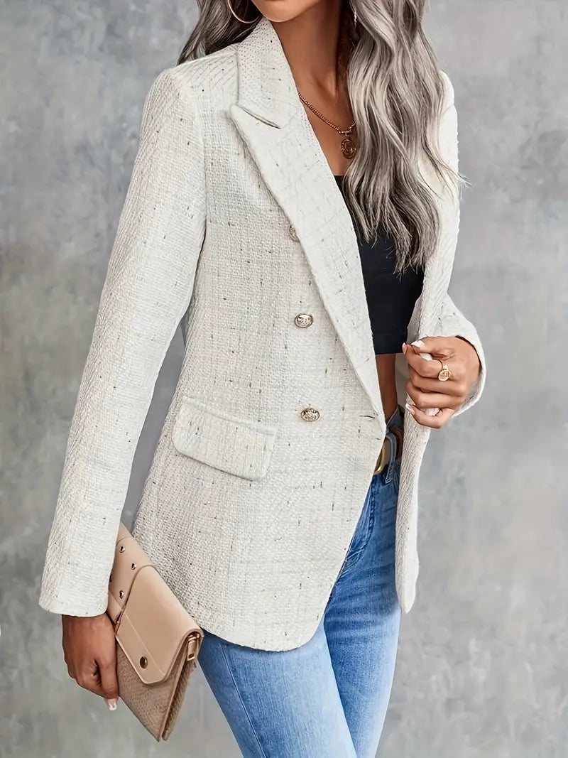 Blazer Femme en Tweed Léger Chic pour Printemps Été-1