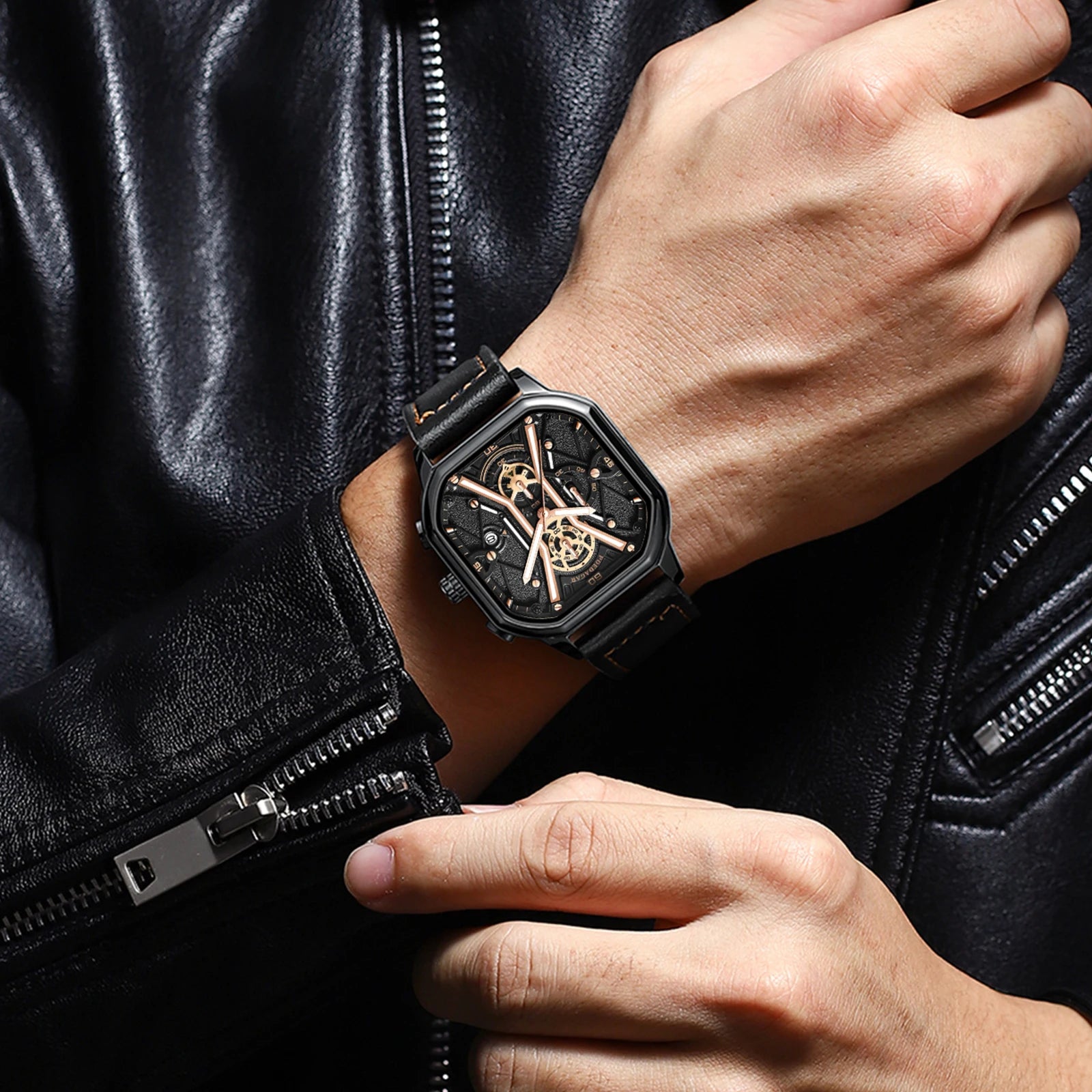 Montre Chronographe Squelette avec Accents Dorés 4