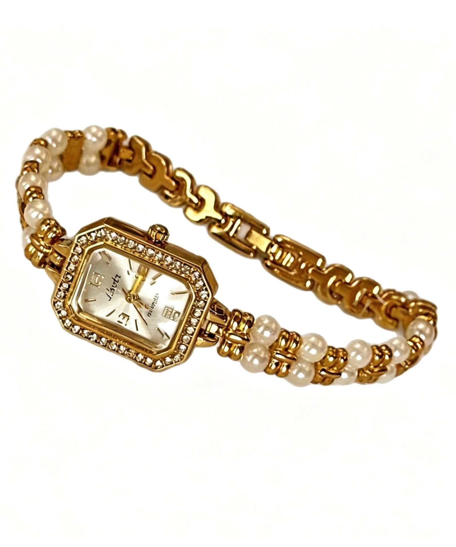 Montre Femme Style Bracelet avec Perles et Détails en Métal Doré 4