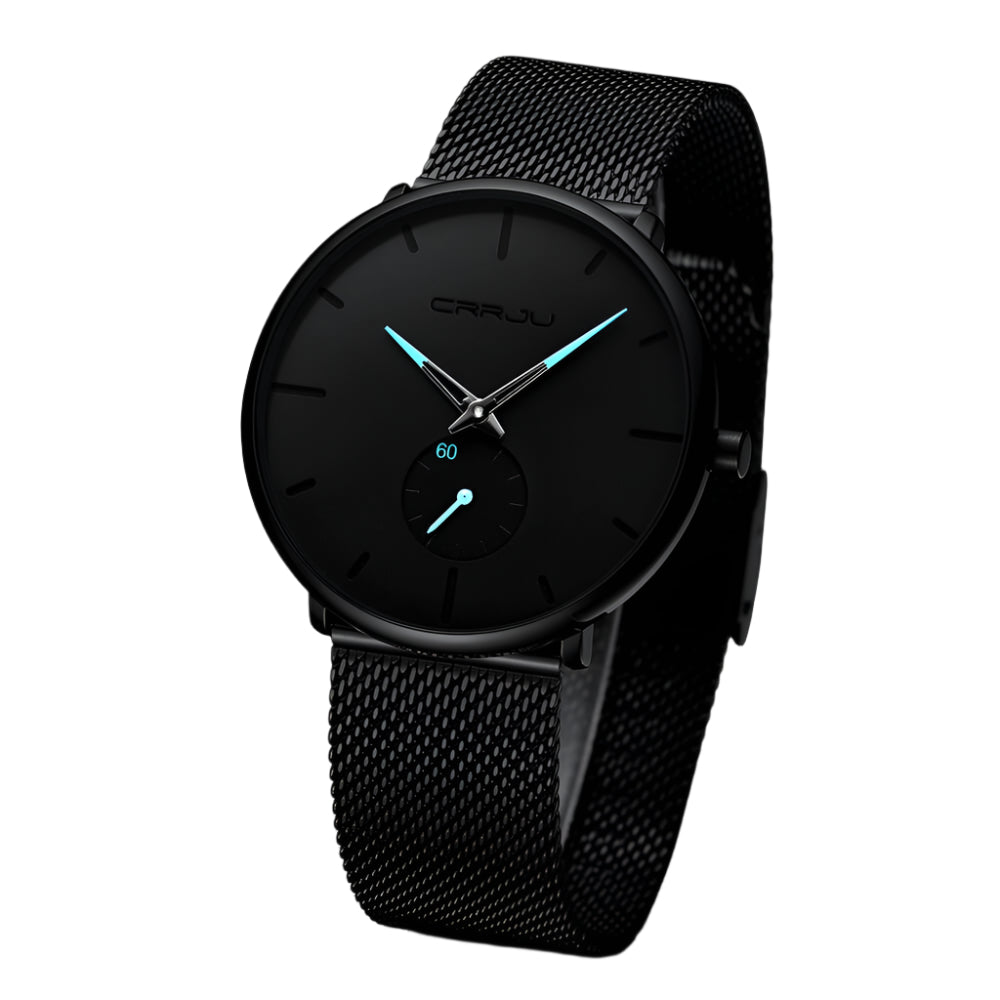Montre pour Homme en Acier Noir et Bleu Minimaliste 0