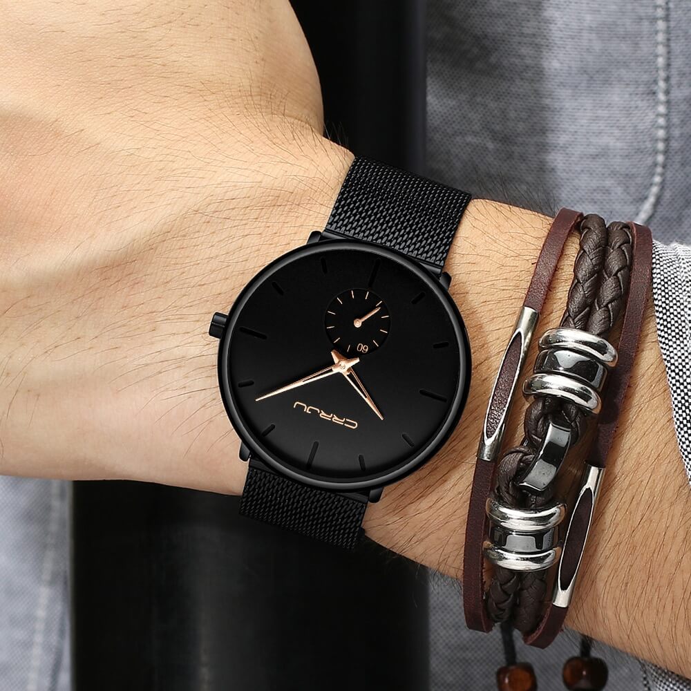 Montre pour Homme en Acier Noir et Bleu Minimaliste 2