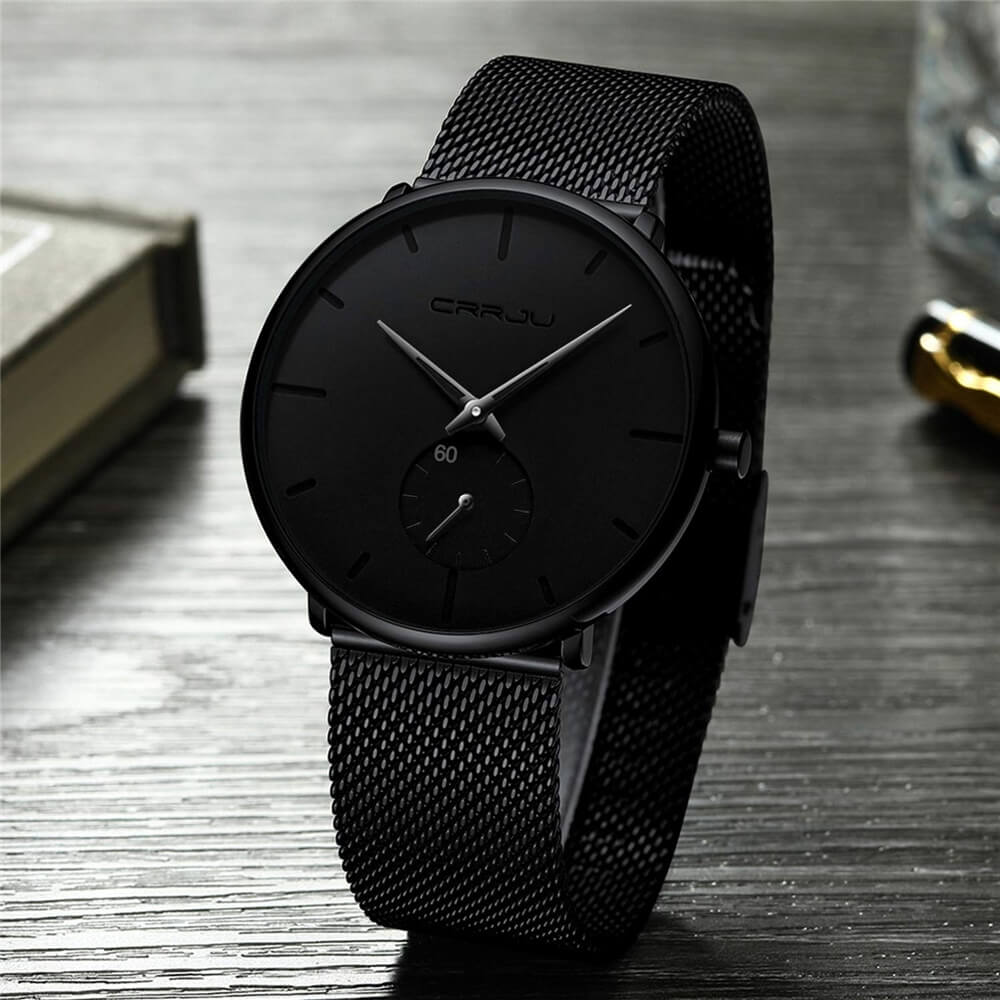 Montre pour Homme en Acier Noir et Bleu Minimaliste 5