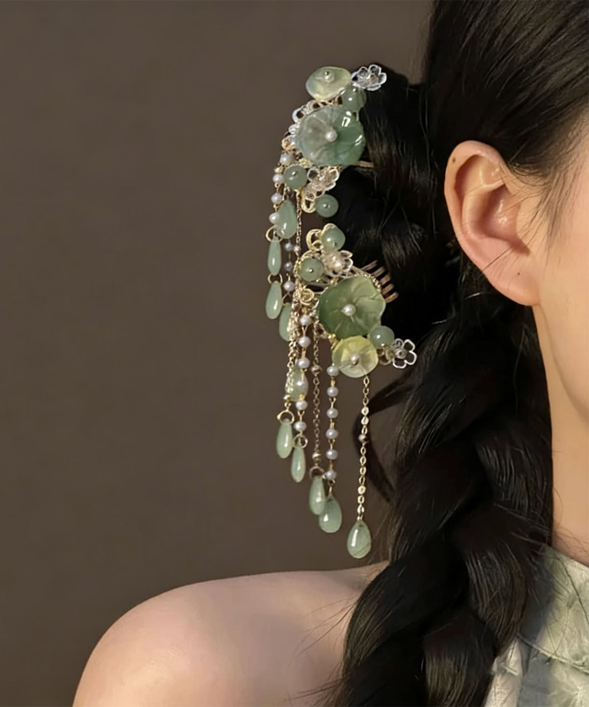 Paire d'épingles à cheveux avec gland floral style chinois pour femme 0