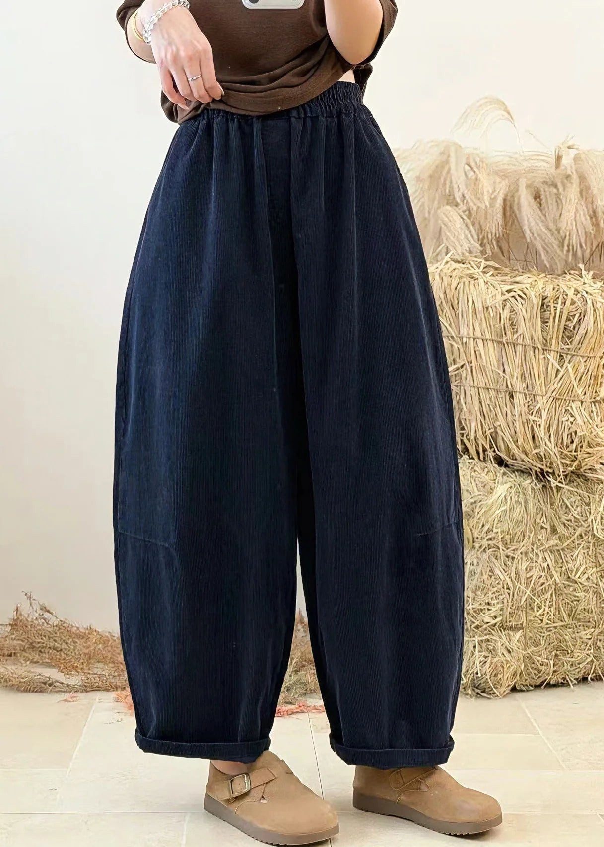 Pantalon Femme Décontracté Velours Côtelé Automnal 3