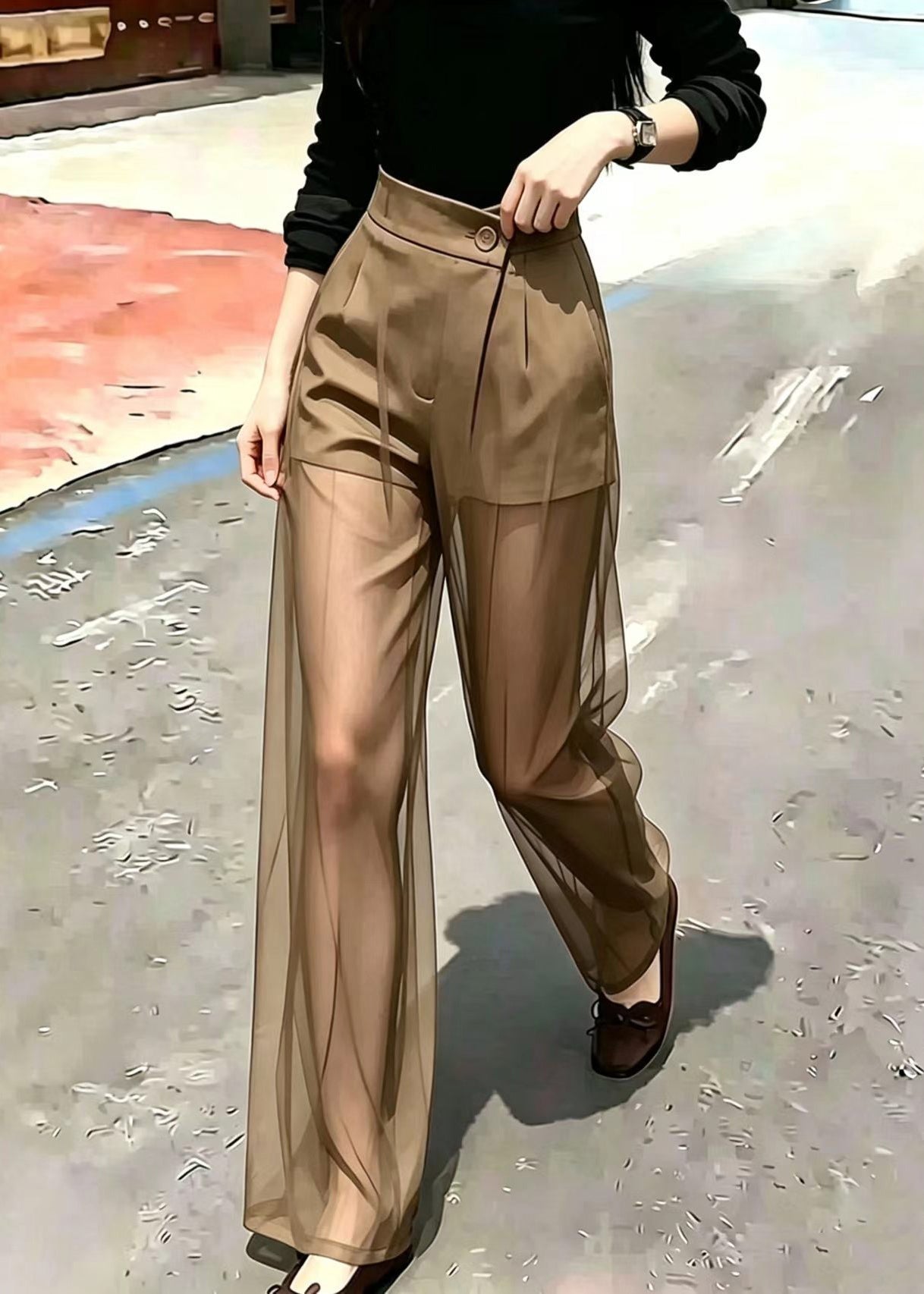Pantalon Femme Drapé Transparent Style Estival 1