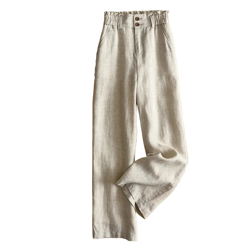 Pantalon Femme Large Taille Haute Élastique Mélange de Tissus Doux 0