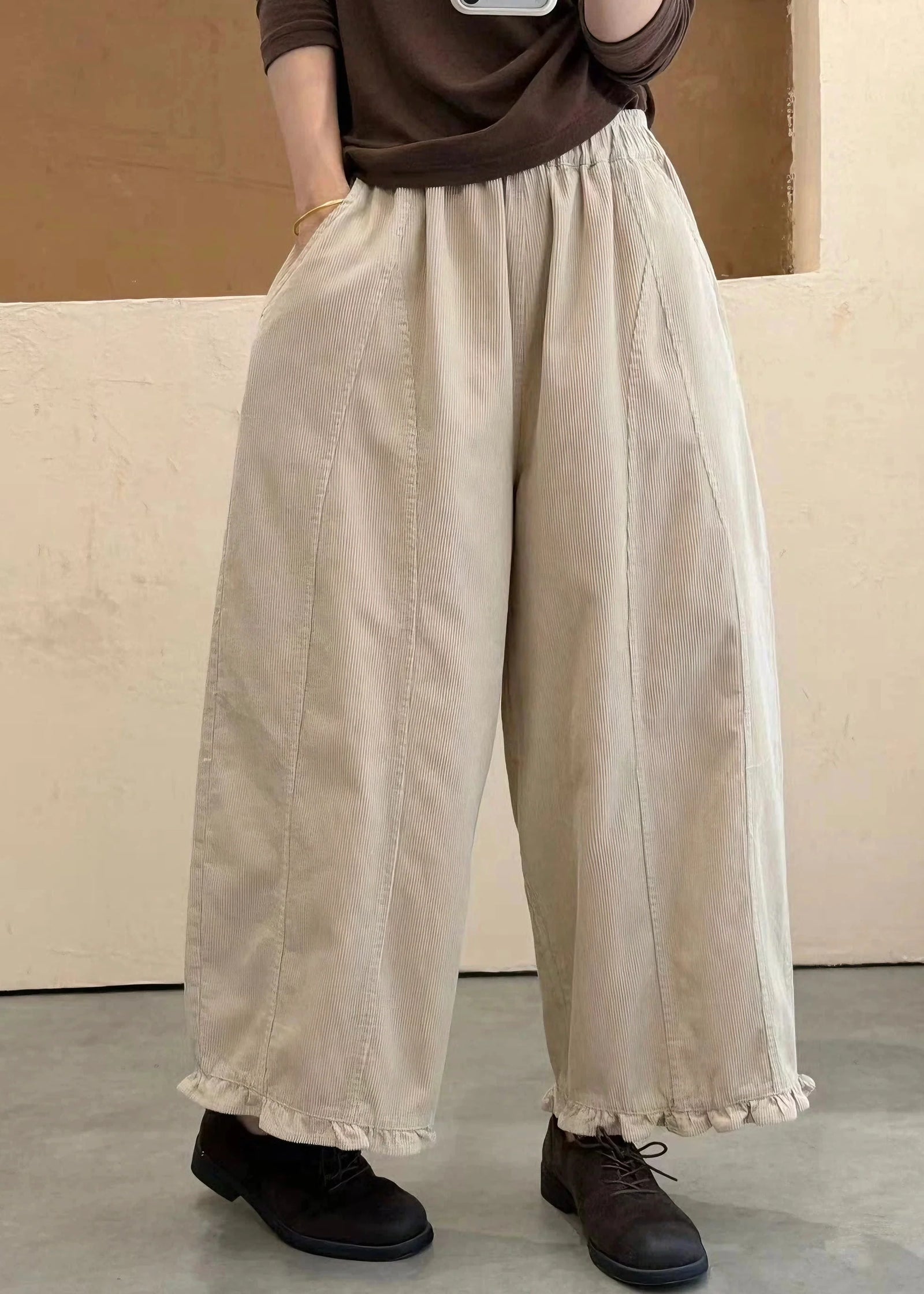 Pantalon Femme Style Patchwork Automnal à Taille Élastique 1