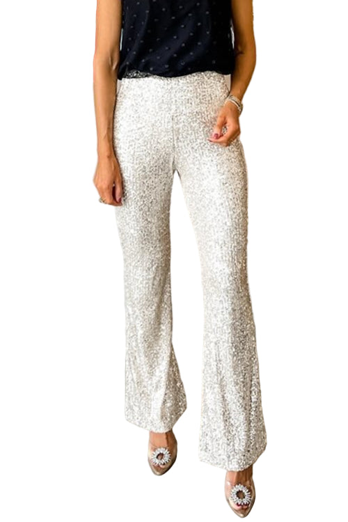Pantalon Femme Taille Haute Évasé à Paillettes 0