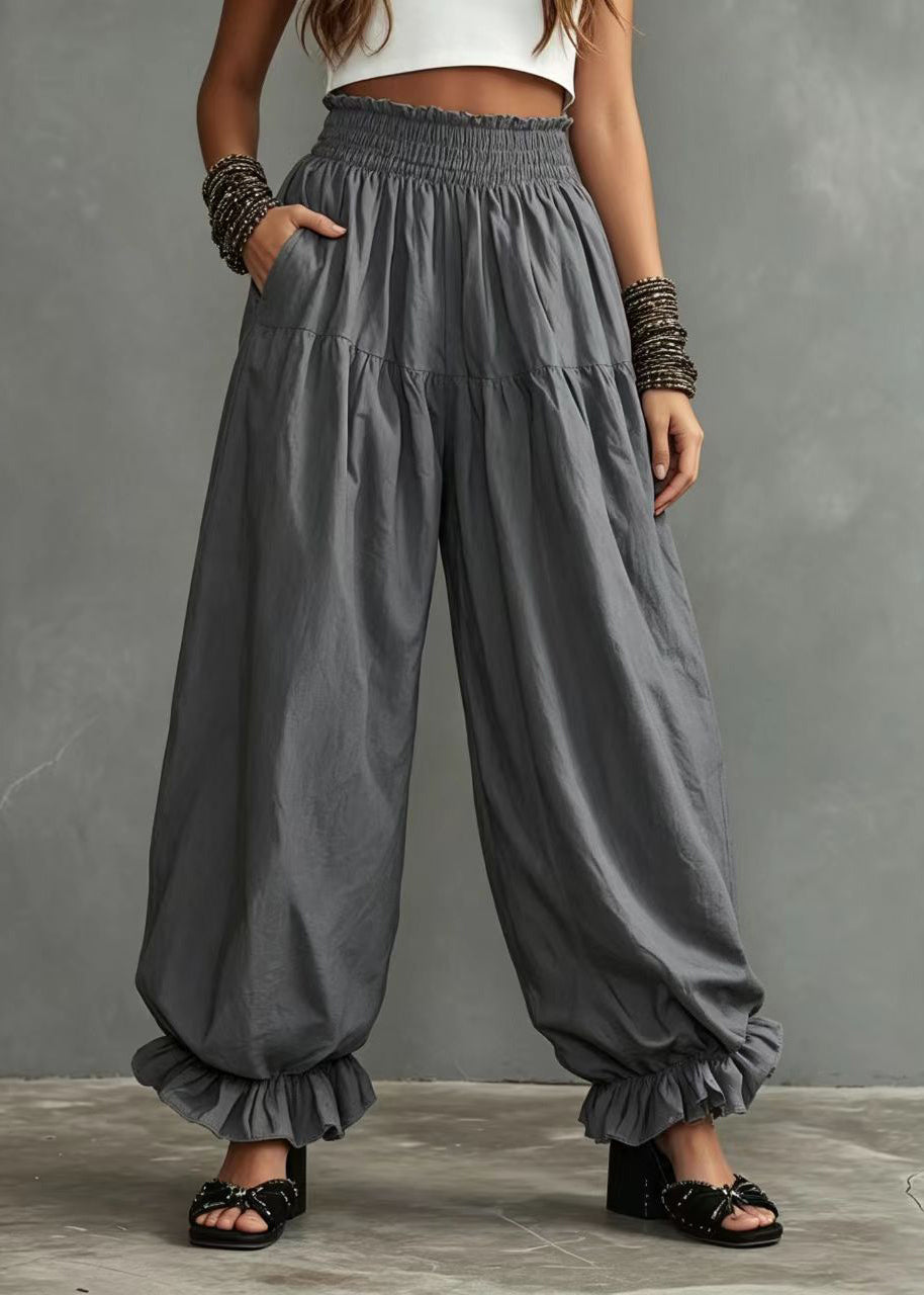 Pantalon Femme Taille Haute Lanterne avec Volants Fluide 3