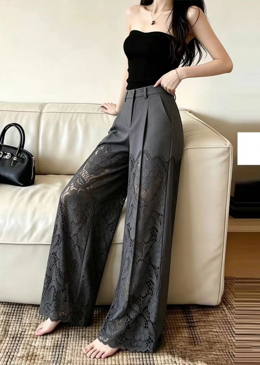 Pantalon Femme Taille Haute Patchwork Dentelle 2