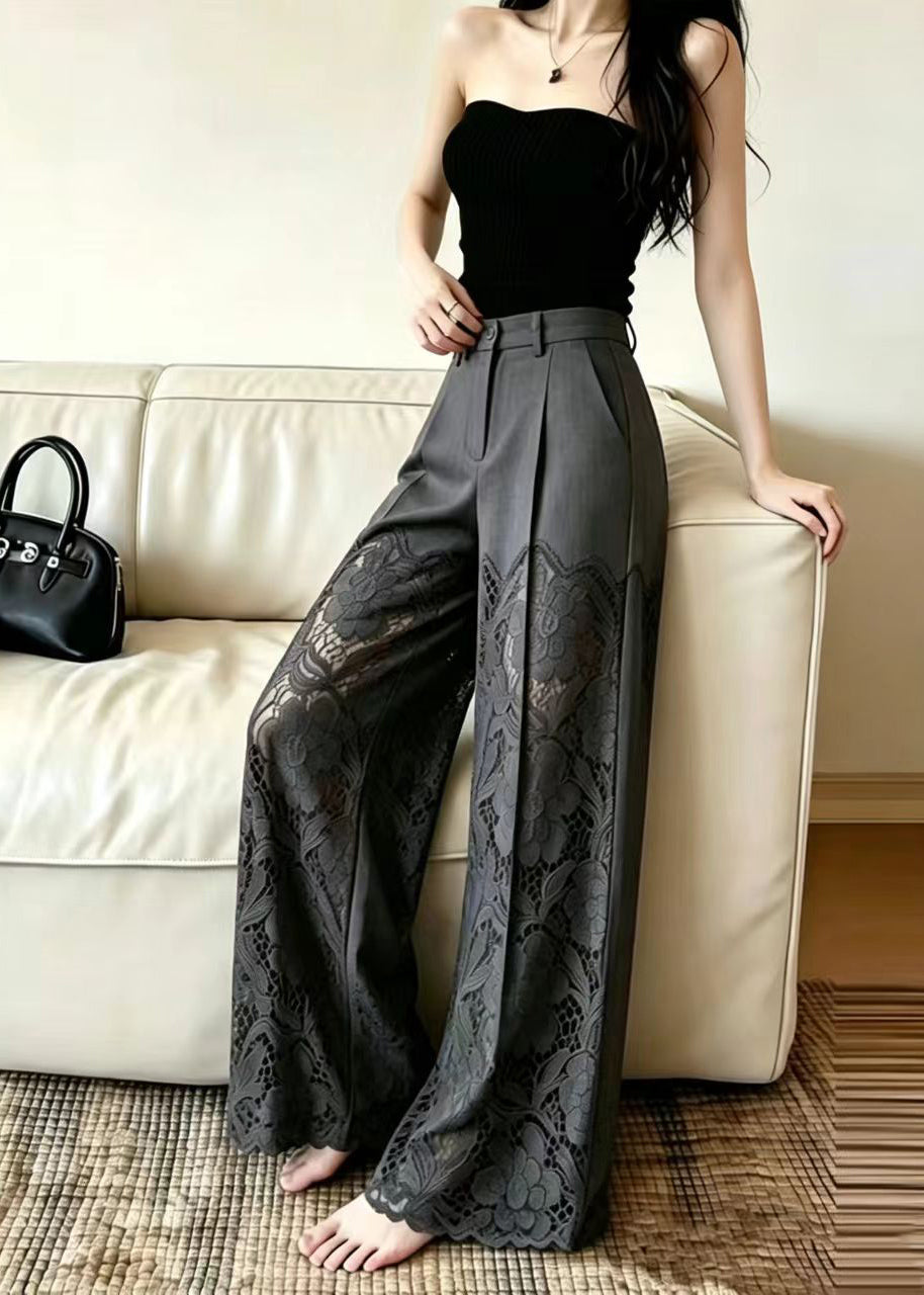 Pantalon Femme Taille Haute Patchwork Dentelle 4