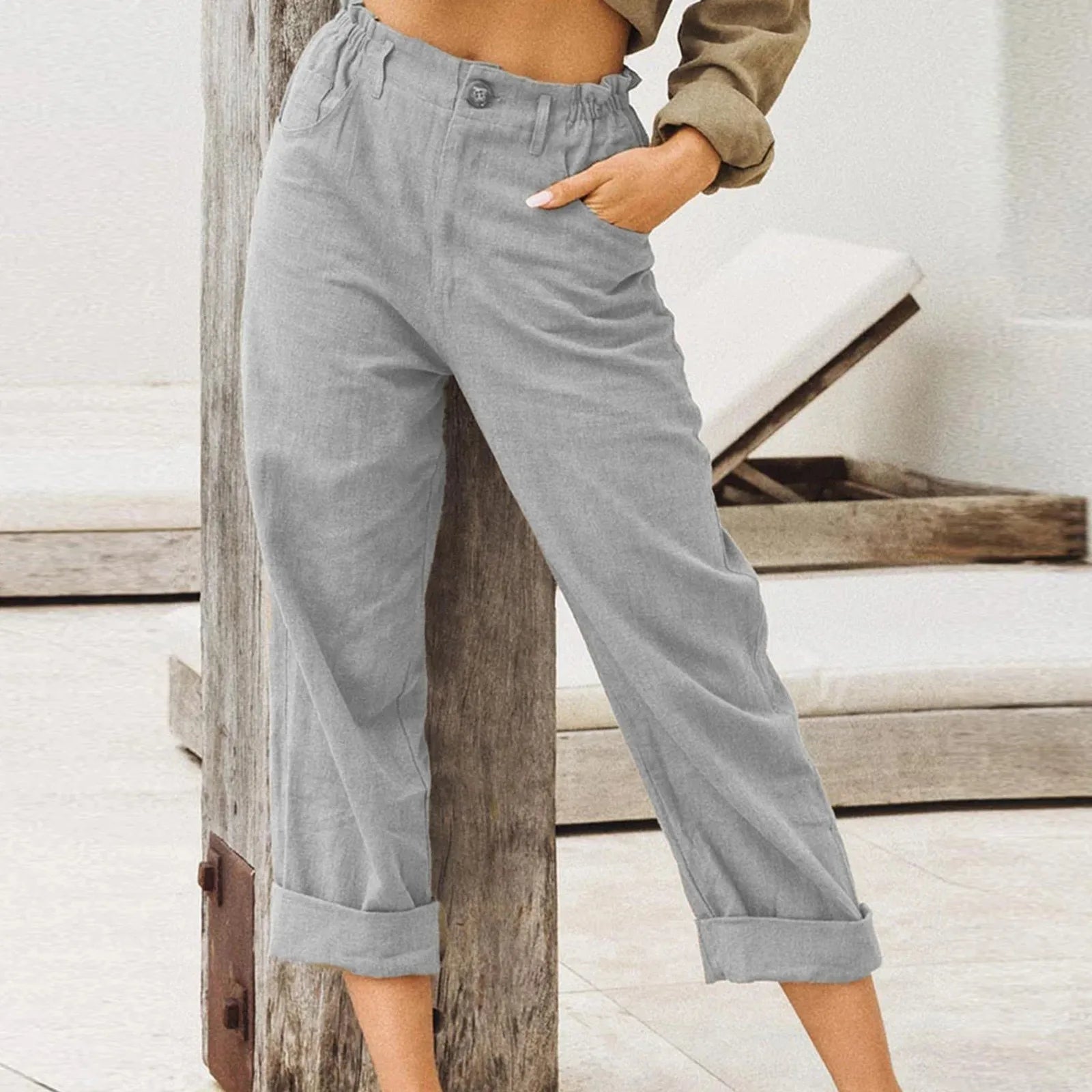 Pantalon Fluide Femme Décontracté Coton Lin 7