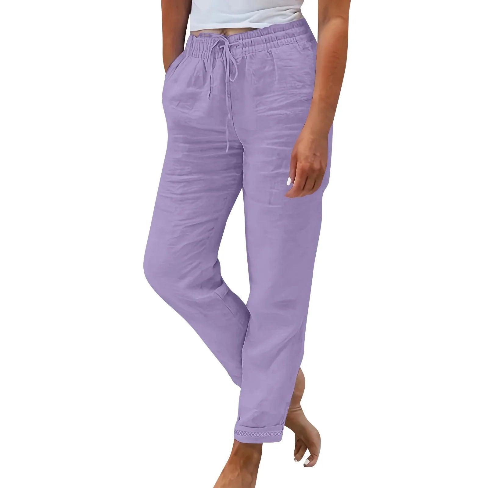 Pantalon Fluide Femme Taille Élastique Coton Lin 2