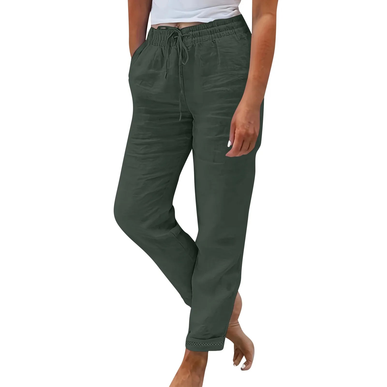 Pantalon Fluide Femme Taille Élastique Coton Lin 3