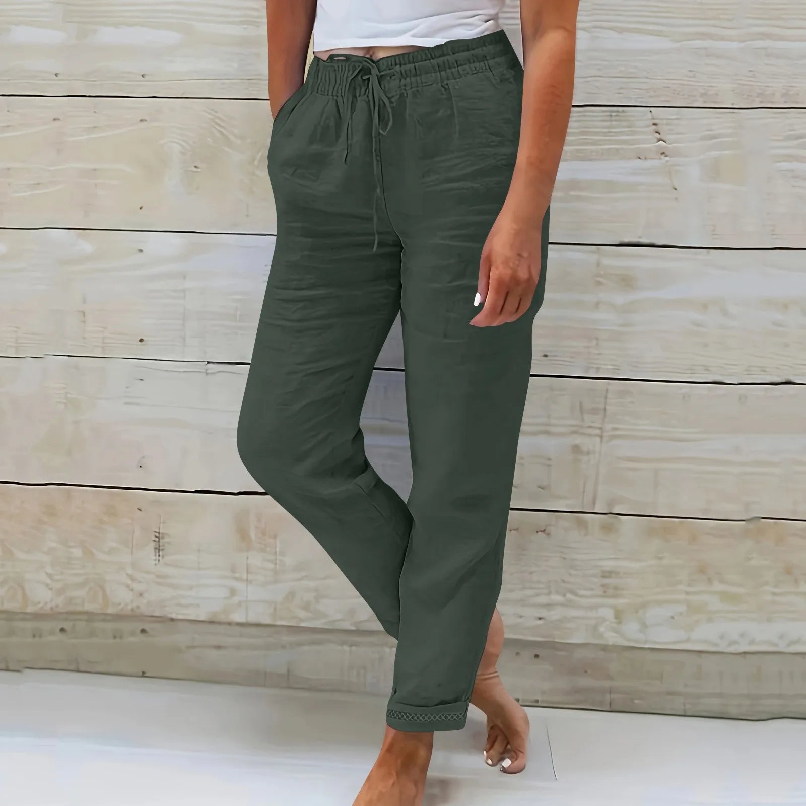 Pantalon Fluide Femme Taille Élastique Coton Lin 7
