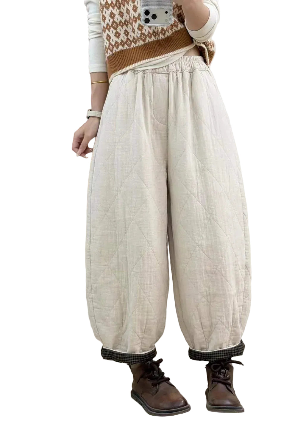 Pantalon Harem Court Femme Coupe Ample Taille Élastique 0