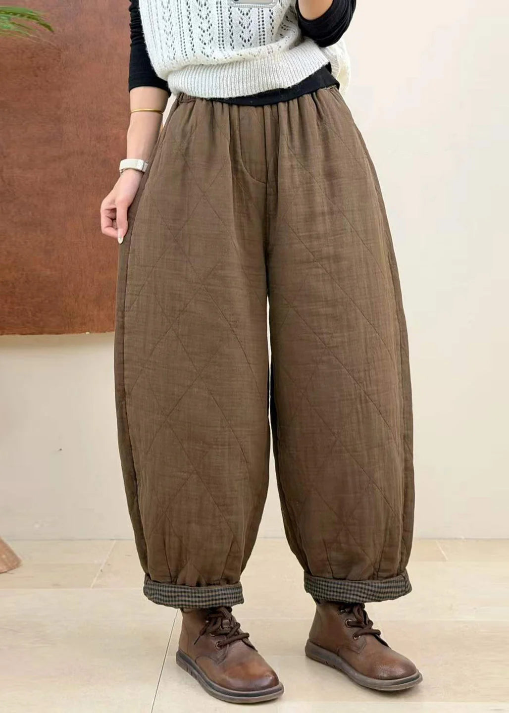 Pantalon Harem Court Femme Coupe Ample Taille Élastique 1