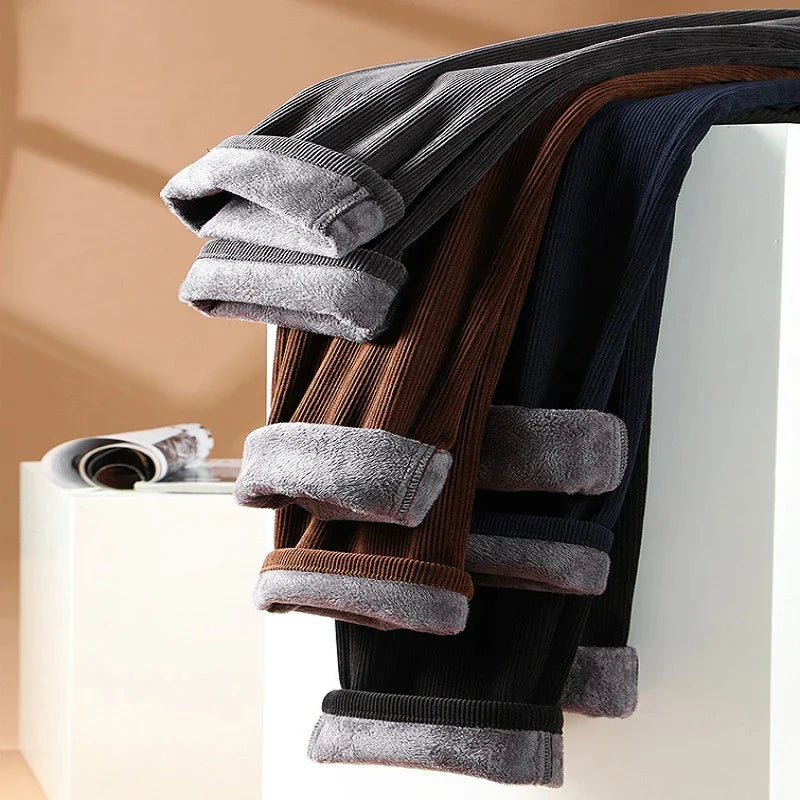 Pantalon Homme Velours Côtelé Doublé Fleece Ajusté 1