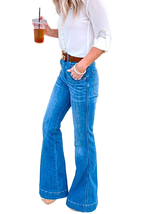Pantalon Jean Femme Évasé Usé 0