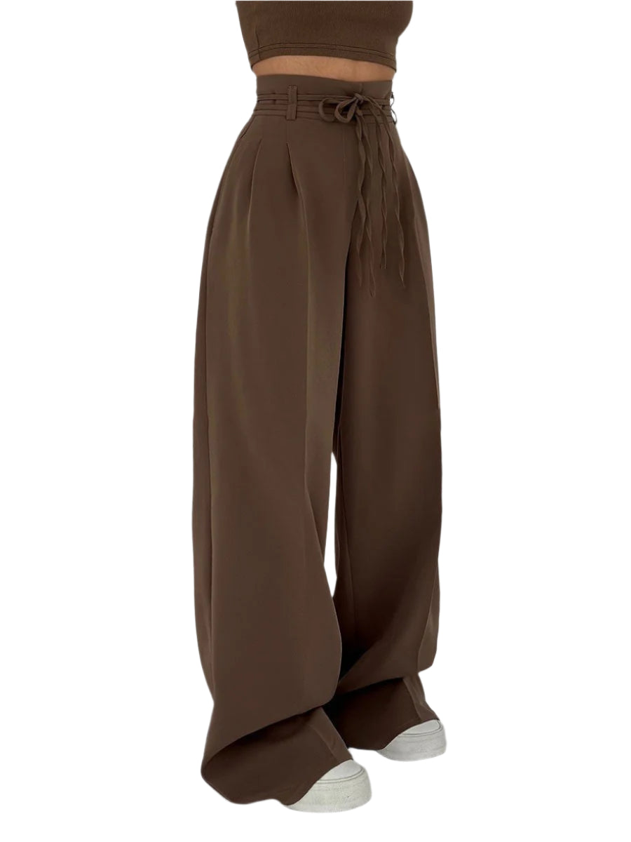 Pantalon Large Femme Taille Haute Élégant 0