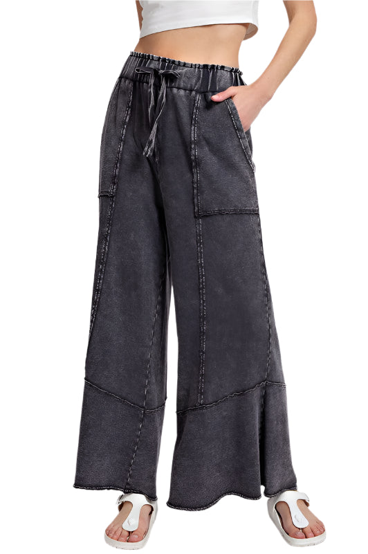 Pantalon Large en Tricot de Terry Lavé Minéral pour Femme 0