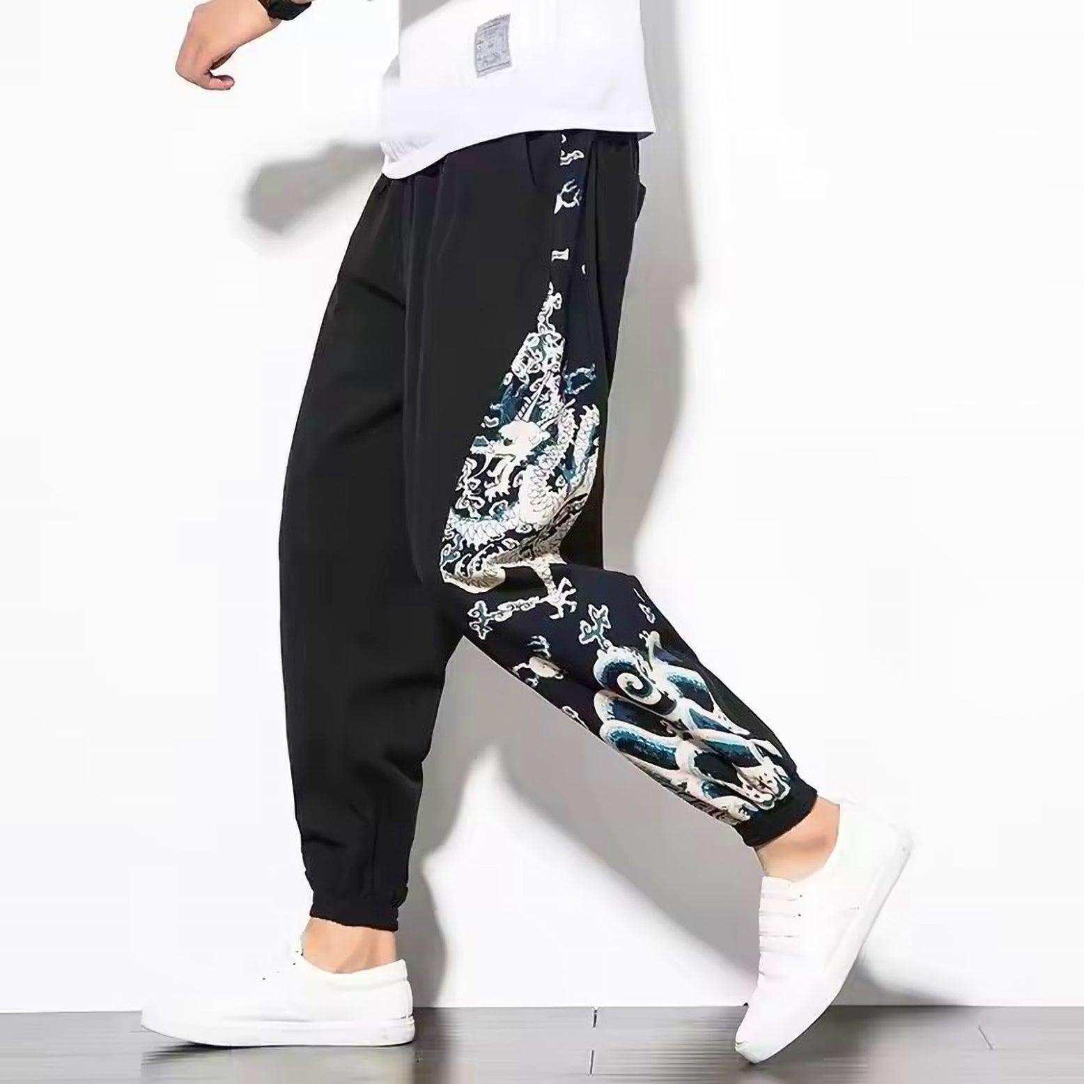Pantalon Sarouel Décontracté avec Motif Japonais 4
