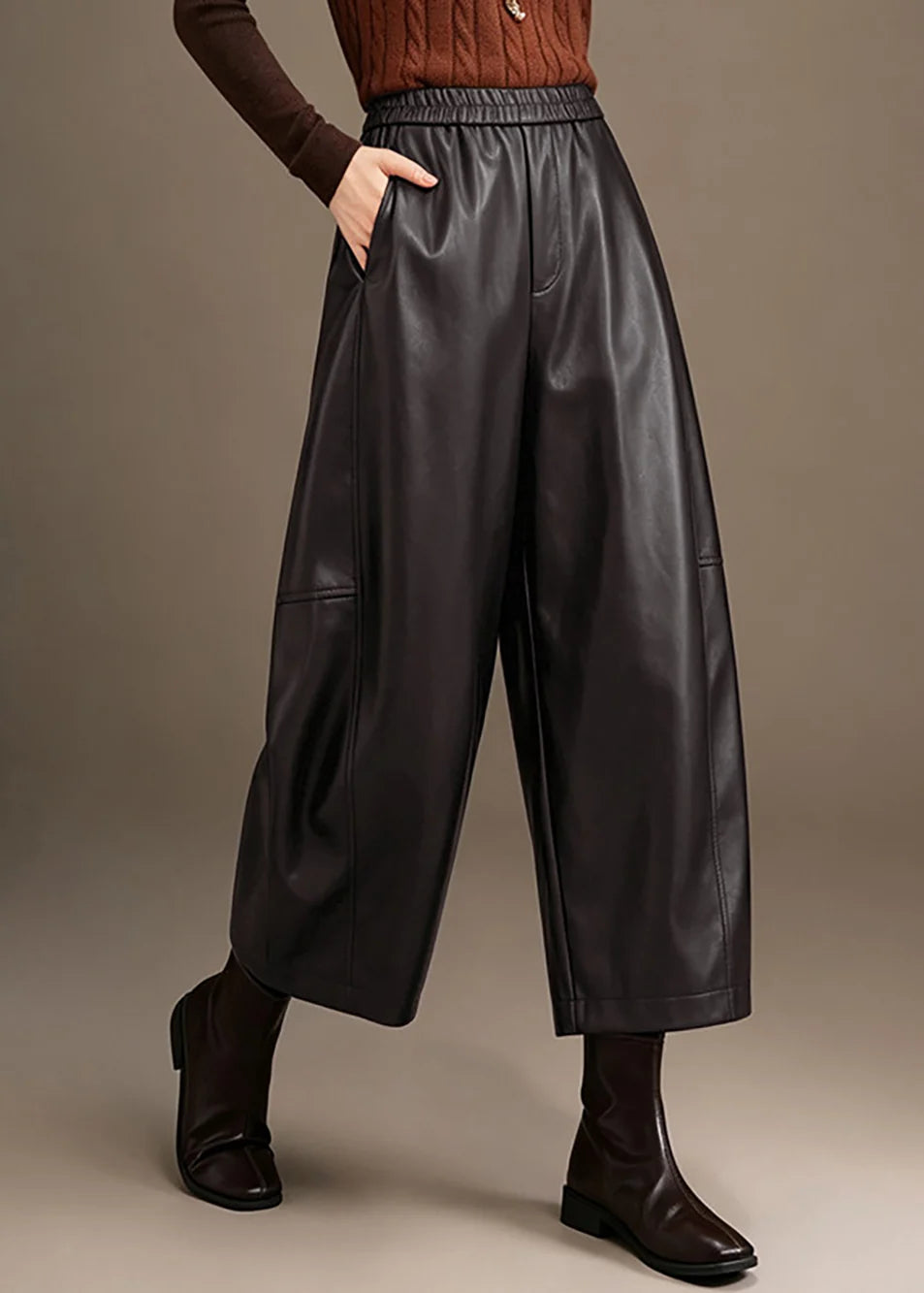 Pantalon court droit pour femme taille élastique 3