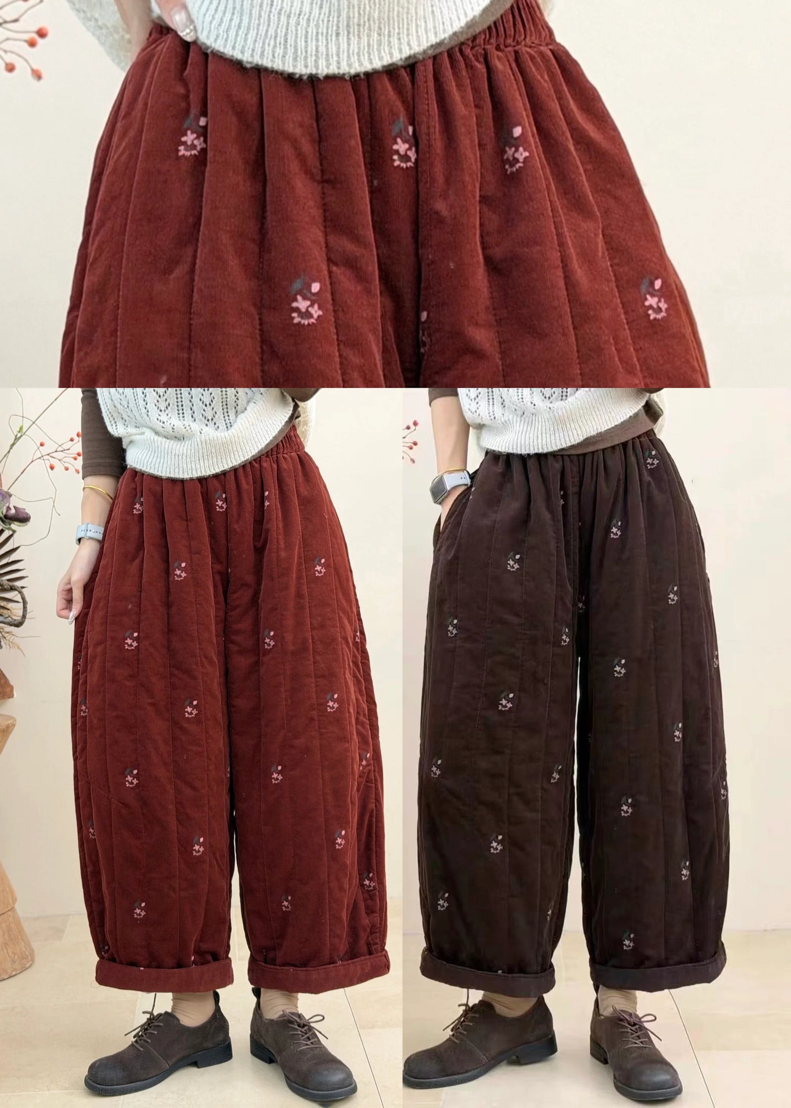 Pantalon court femme brodé style décontracté 4