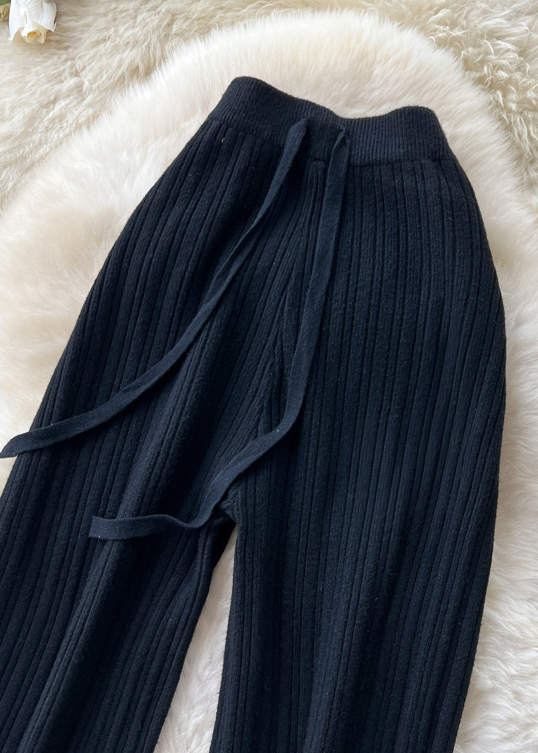 Pantalon droit femme taille haute tricoté automnal 4
