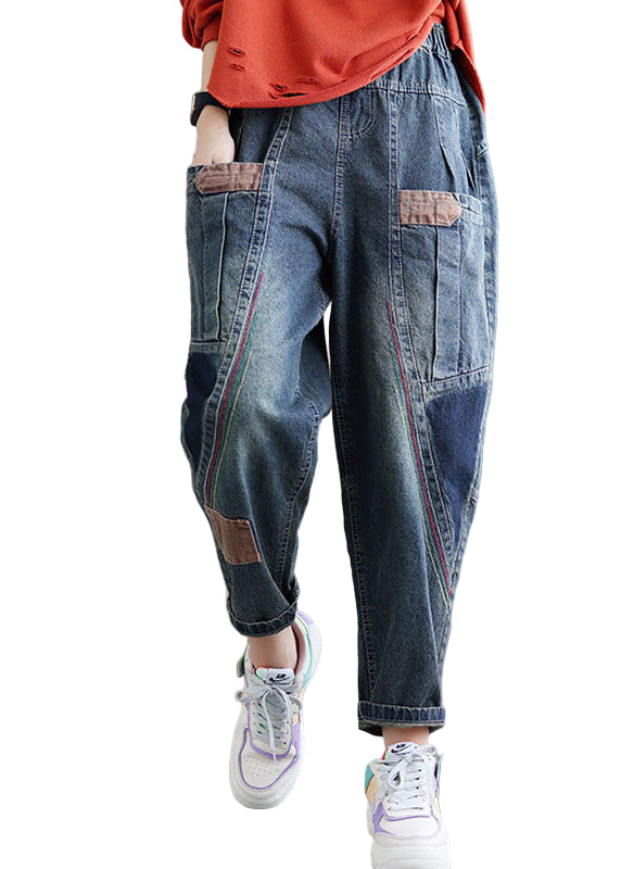 Pantalon en Denim Femme avec Poches et Patchwork 0