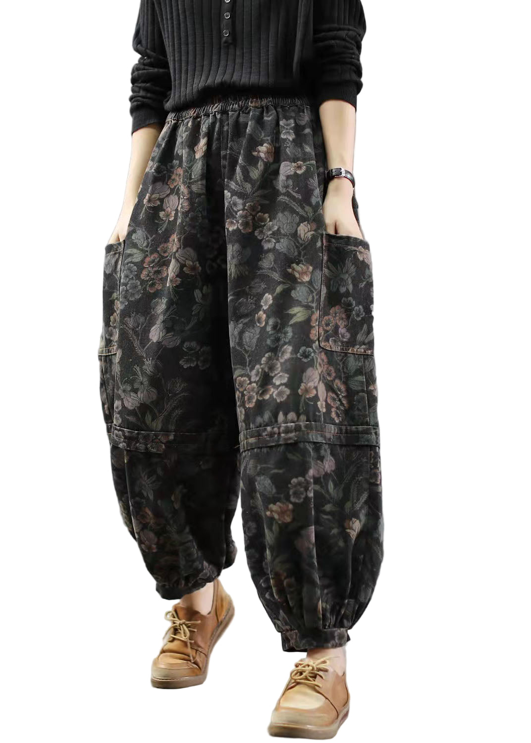 Pantalon en Denim Imprimé pour Femme Style Lantern 0