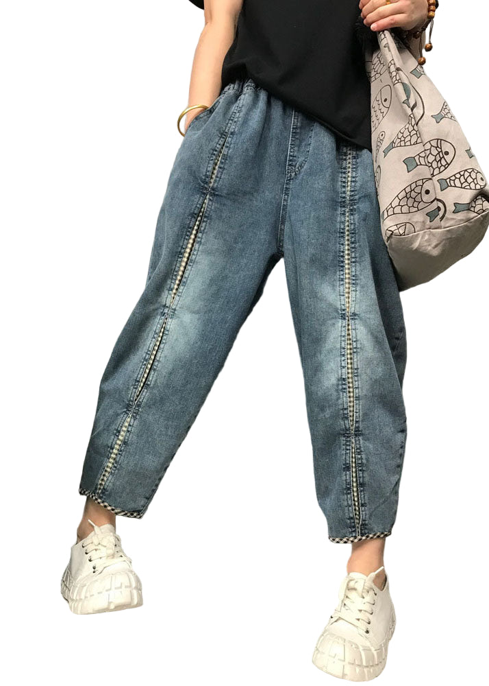 Pantalon en denim à carreaux pour femme style Boho 0