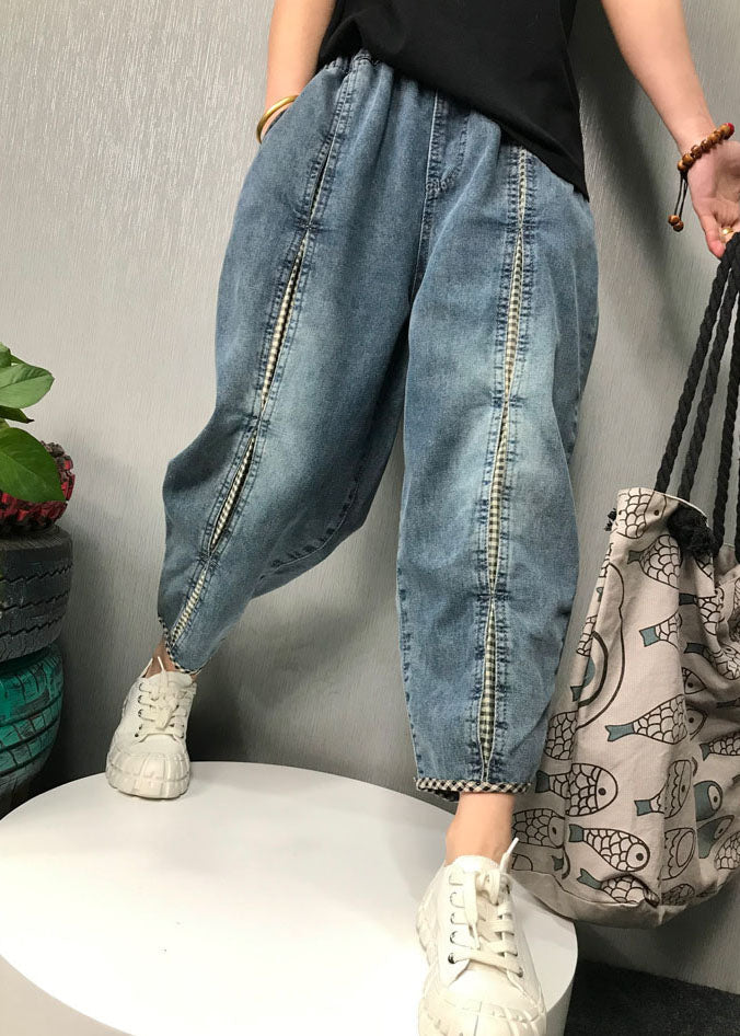 Pantalon en denim à carreaux pour femme style Boho 2