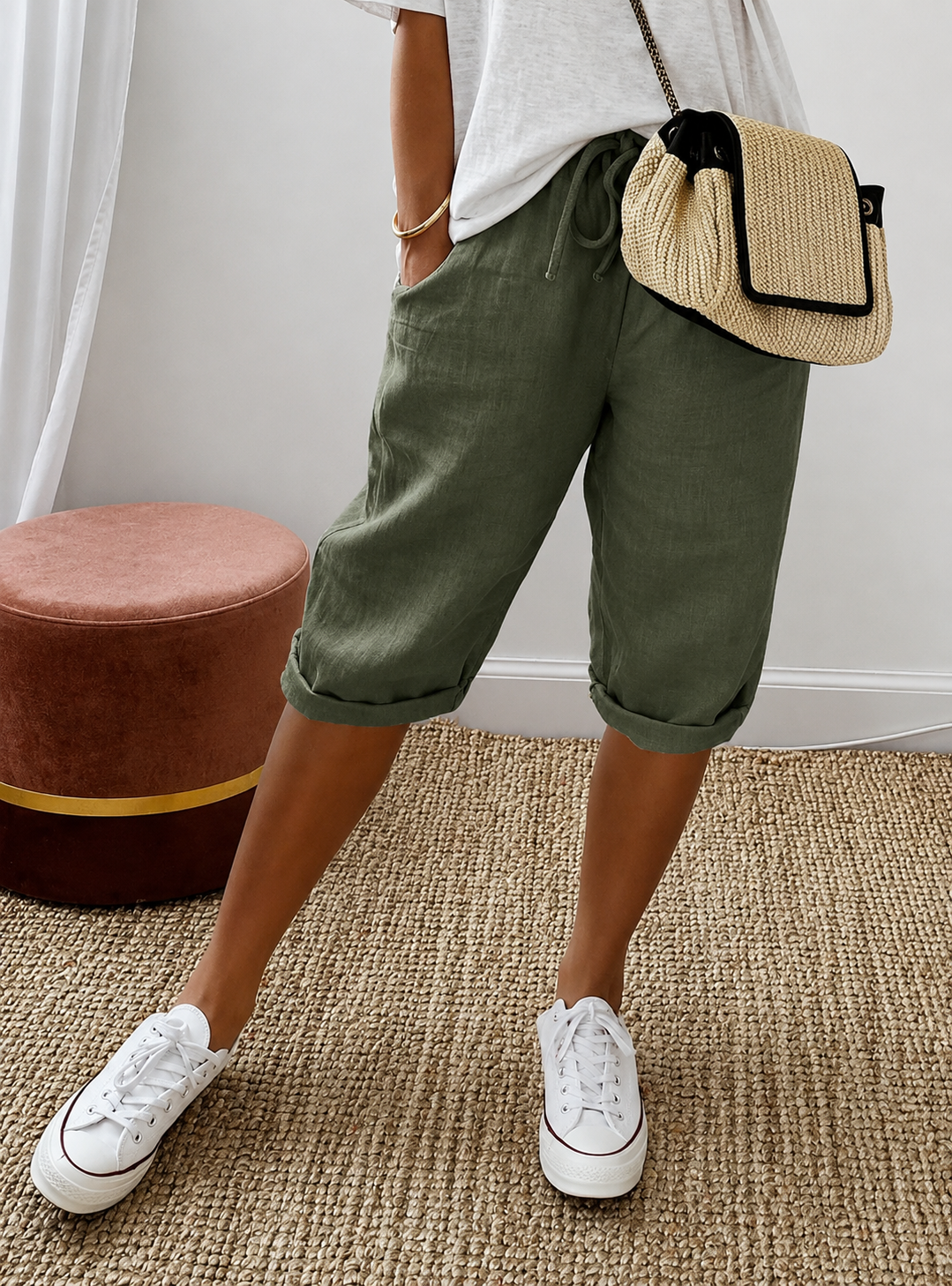 Pantalon en lin pour femme, style été élégant, mélange de lin 8