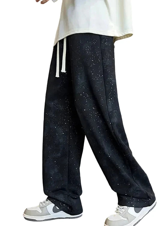 Pantalon homme style tie-dye à sequins noirs automnal 1