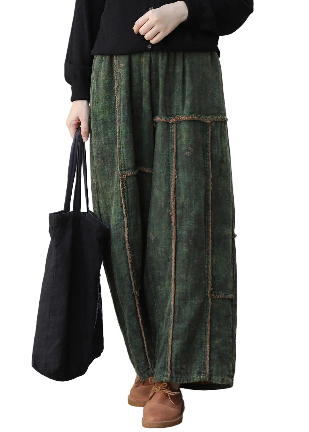 Pantalon large décontracté patchwork pour femme 0
