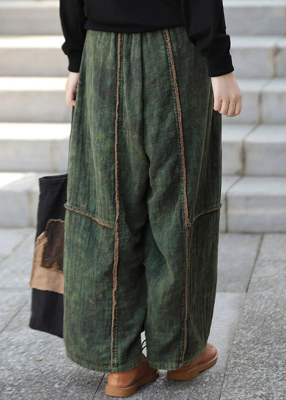 Pantalon large décontracté patchwork pour femme 3