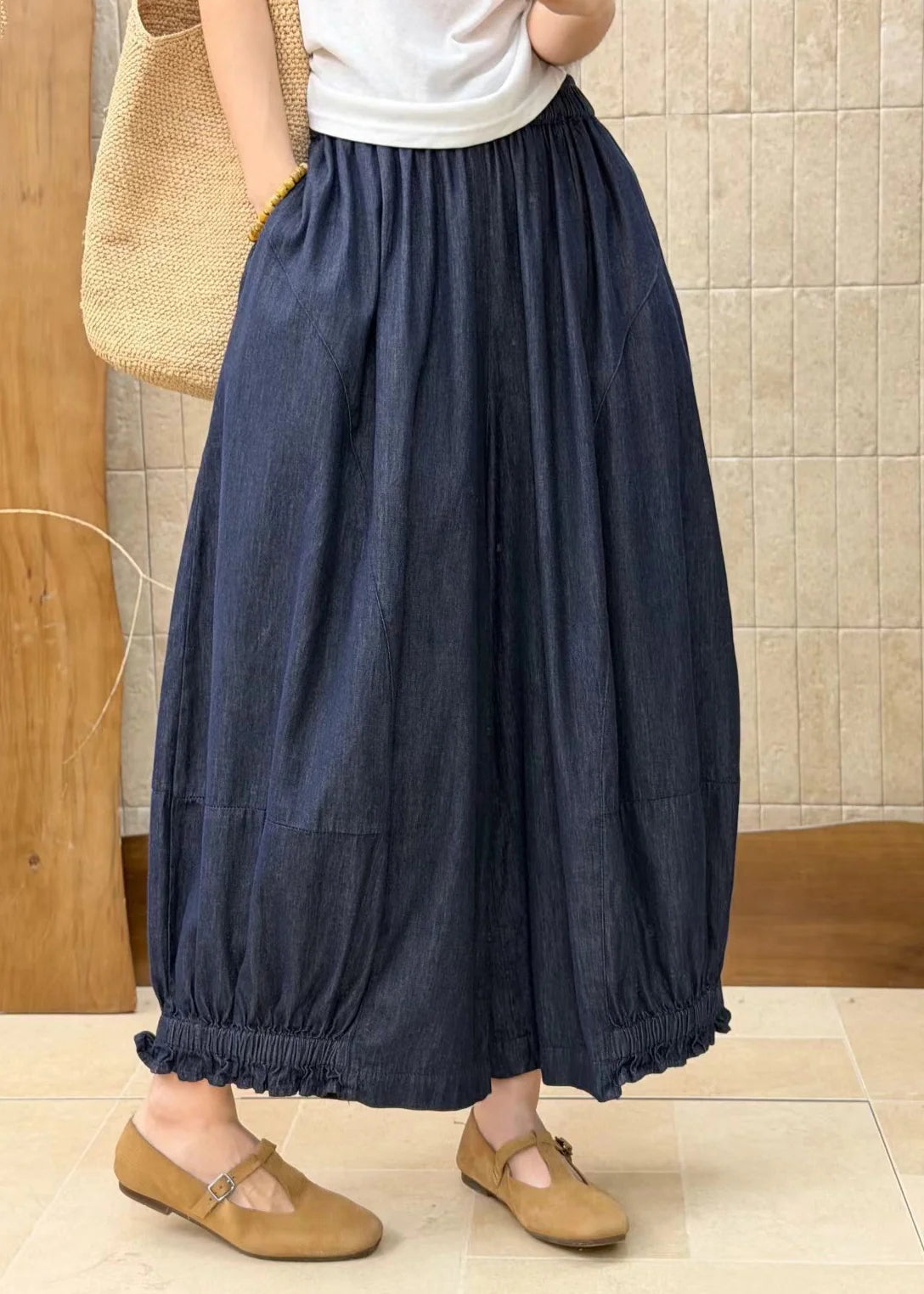 Pantalon large pour femme style patchwork à poches volantées 2