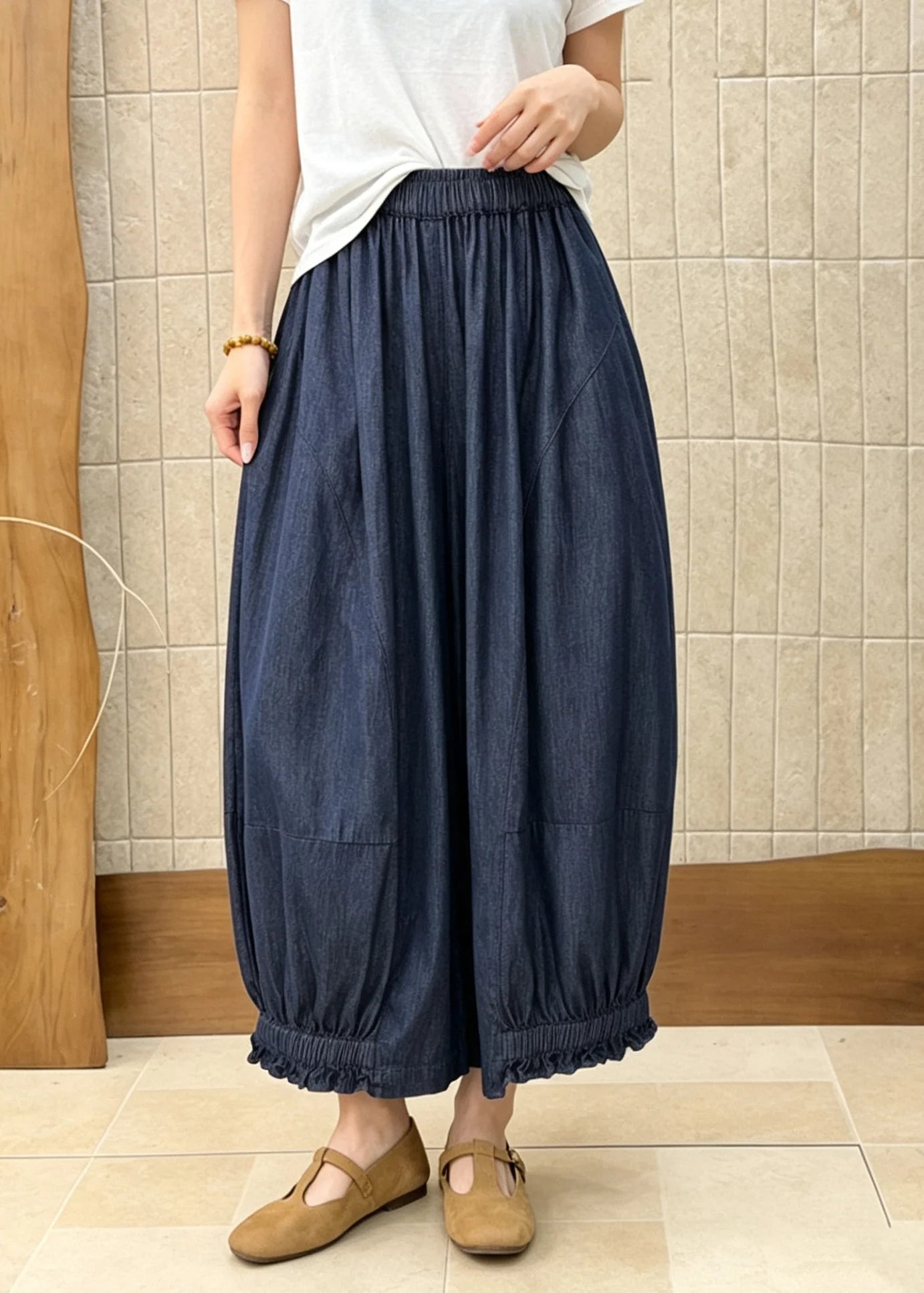 Pantalon large pour femme style patchwork à poches volantées 4