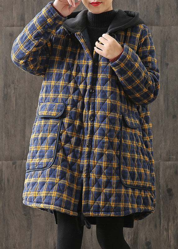 Parka d'hiver à capuche avec poches à carreaux 0