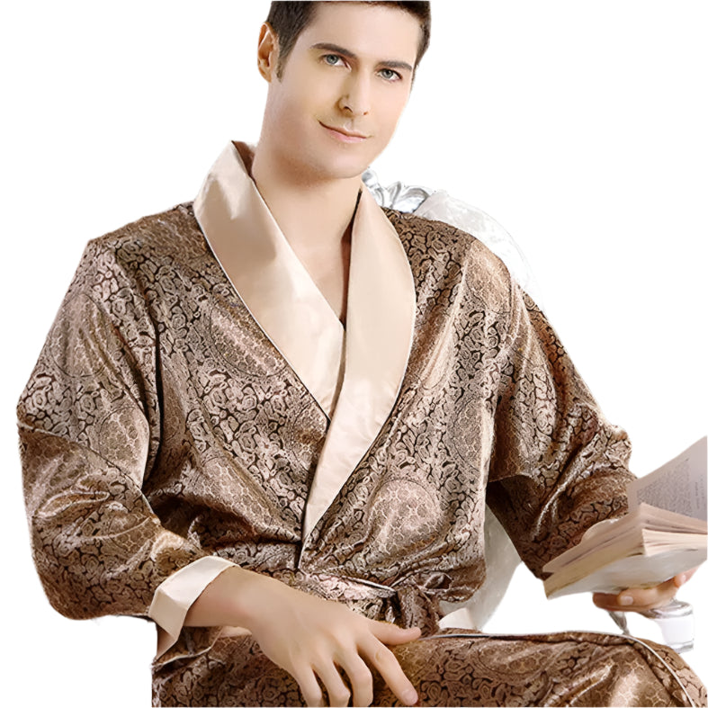 Peignoir Pour Hommes Satin Imprimé Doré Luxe 0