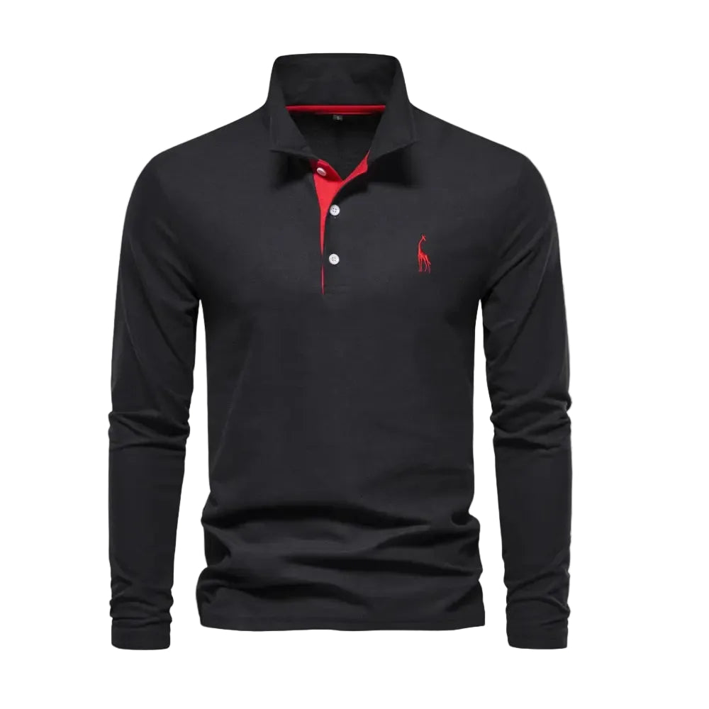 Polo Homme Manches Longues Col Ouvert Contrasté 0