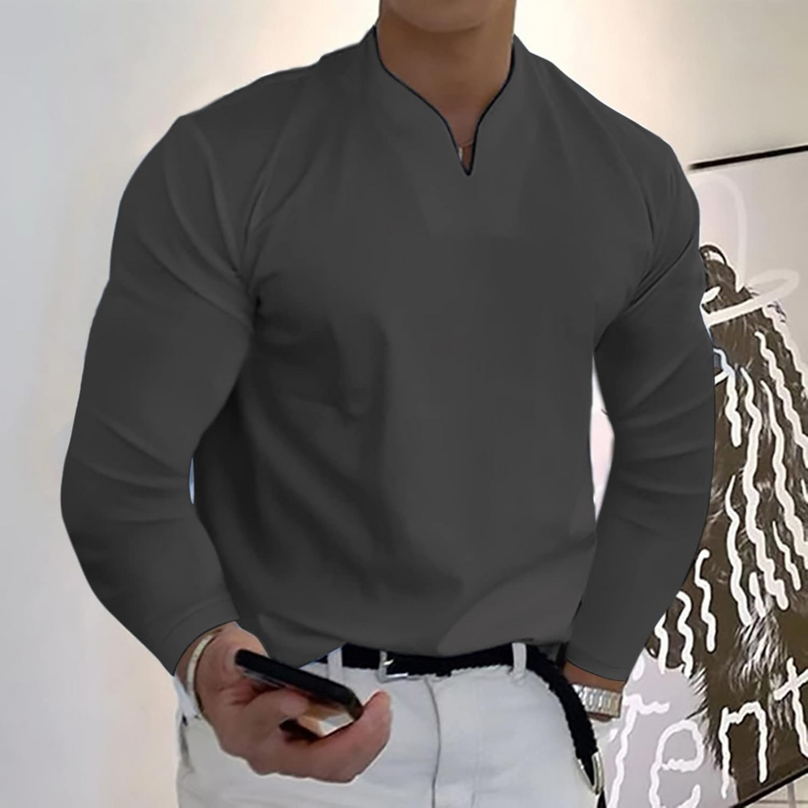 Polo Homme Manches Longues Col V 11
