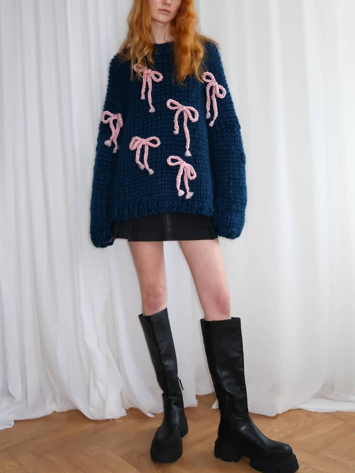 Pull Ample Femme Col Ras Du Cou Avec Nœud 4