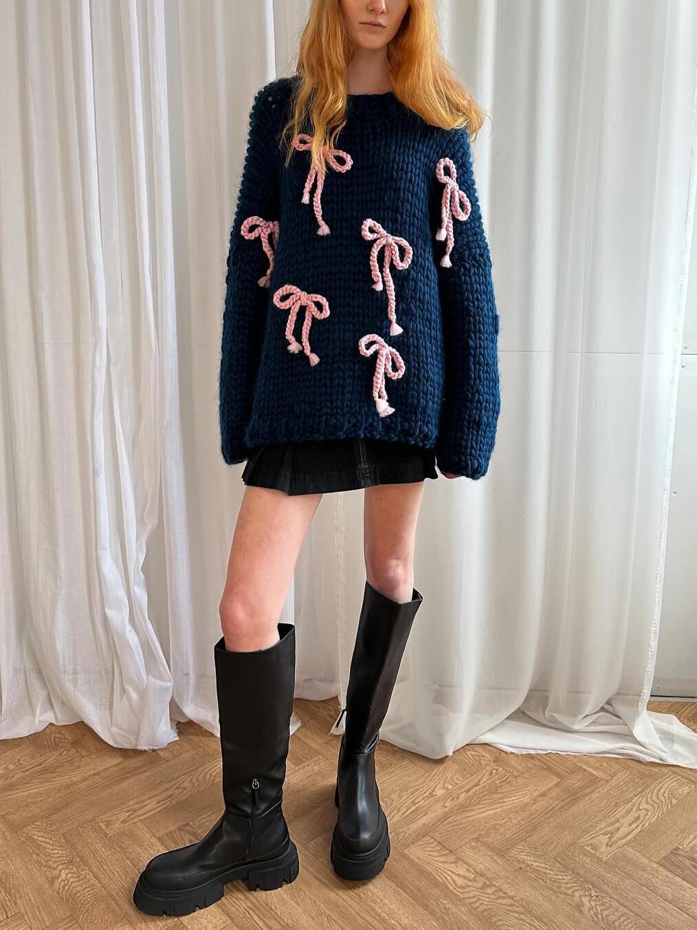 Pull Ample Femme Col Ras Du Cou Avec Nœud 5