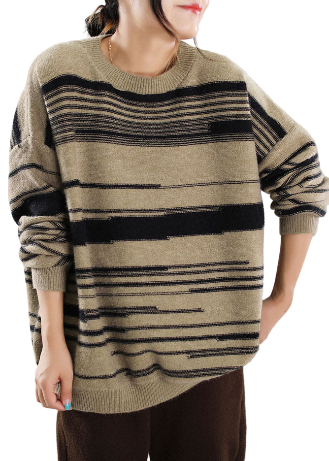 Pull Femme Ample Rayé Kaki 1