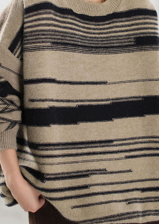 Pull Femme Ample Rayé Kaki 3